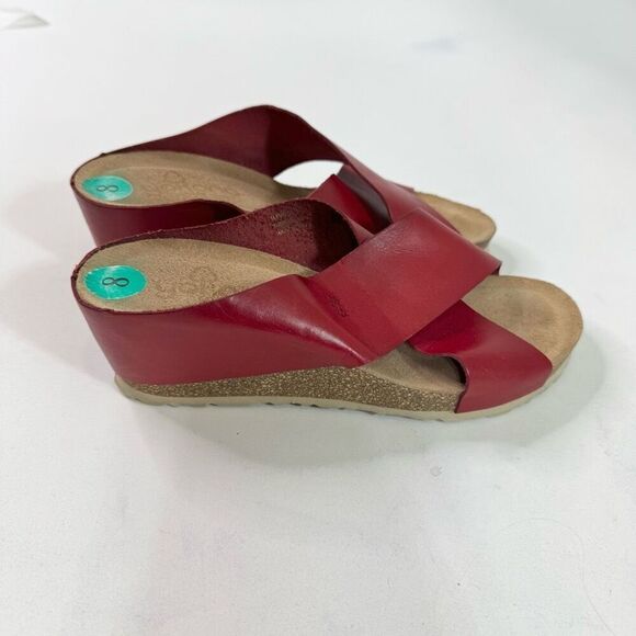 Yokono Shoes Womens 8 Red Sandal Mora Wedge Slip On Cork Platform Slide - Picture 1 of 9
